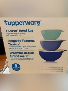 Tupperware Thatsa Bowl Set - Teal & Blue Stackable Bowls